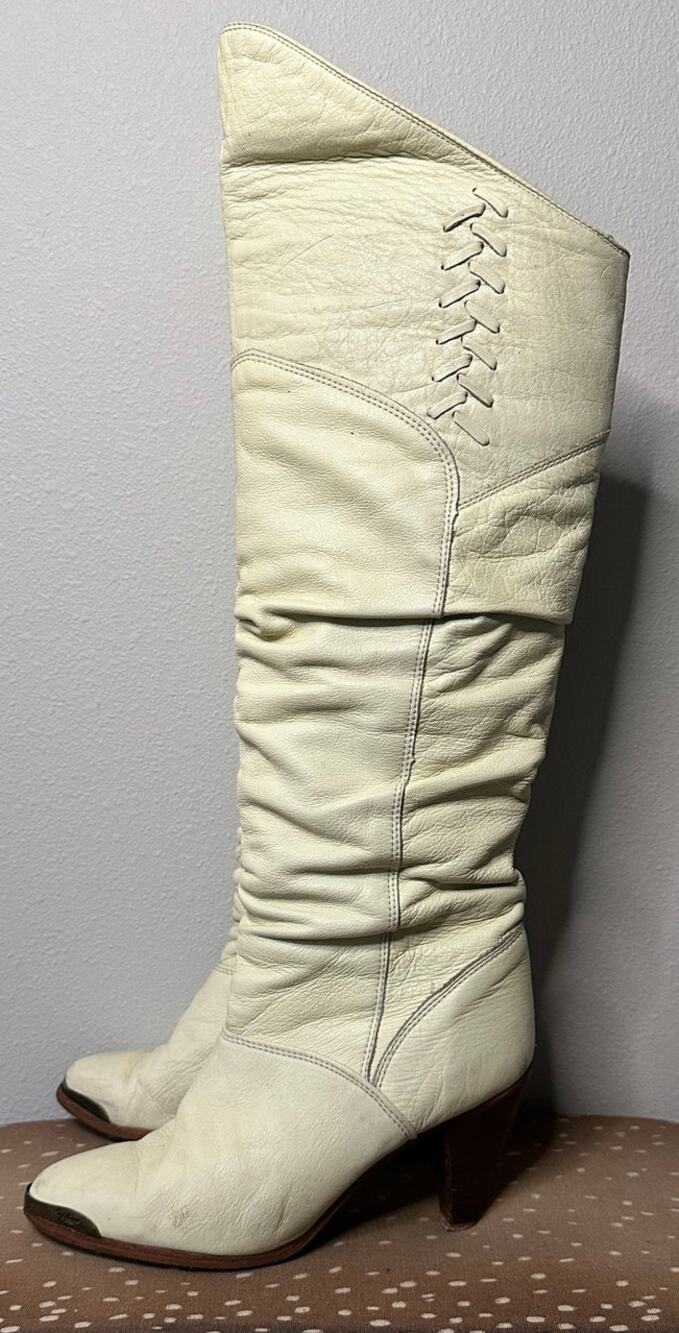 VINTAGE ZODIAC White Leather Heeled Steel Capped Cowgirl Boots Size 8